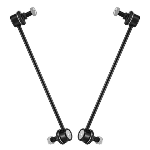 Front Suspension Repair Kit For Nissan Rogue 2014 2015 2016 2017 2018 2019 2020 Includes Two Front Lower Ball Joints, Two Front Outer Tie Rods And Two Sway Bar End Links For A Smooth, Tight, Responsive Ride. Two black sway bar end links on white background