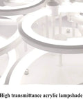 Close-up of dimmable LED ring ceiling light with acrylic lampshade, showing high transmittance and modern design.