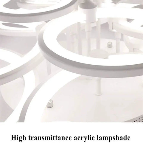 Close-up of dimmable LED ring ceiling light with acrylic lampshade, showing high transmittance and modern design.