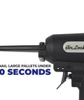 Heavy Duty Air Punch Nailer And Nail Remover Pro Grade Pneumatic Tool With One Quarter Inch NPT Air Inlet 80 120 PSI Drives And Pulls Ten To Twenty Gauge Nails Black Built For Pros And DIYers Framing Trim And Remodeling, side view highlighting front end and trigger
