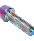 Single Titanium Alloy M5 x 18mm Bike Bolt with rainbow finish, showing high strength anti-corrosion hex screw design for fixing.