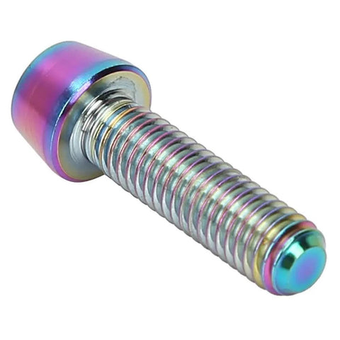 Single Titanium Alloy M5 x 18mm Bike Bolt with rainbow finish, showing high strength anti-corrosion hex screw design for fixing.