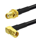 Ham Radio Antenna Extension Relocation Cable With SMA Male Right Angle To Female RG58 Coaxial Cable 1m connectors close-up