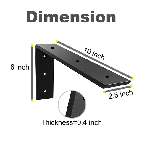 Heavy Duty Hidden L Shelf Bracket Set 2 Pack 16 Inch By 6 Inch By Two And A Half Inch Thick Metal Countertop Support Brackets dimensions