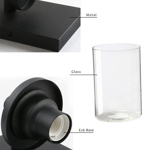 Components of One Light Vintage Wall Sconce Hardwired Vanity Light With Clear Glass Shade And Metal Base Industrial Style