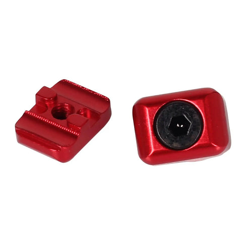 Two Pack Compound Bow Drop Away Rest Fasteners Buckle Clips For Arrow Rest Clamps Archery Accessories Aluminum Alloy Metal Black Red Finish Easy Install Cable Clamp Adjustment shown in red with screw details