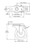 Rock Solid Heavy Duty 4 Inch Swivel Caster With Locking Brake For T Slot Aluminum Extrusions dimensions and specifications layout.