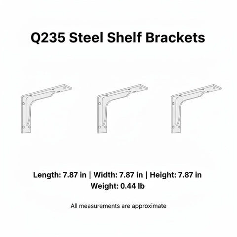 Beefy Q235 Steel Triangular Bracket For Floating Desks And Wall Shelves Black Or White 1 Unit shown with dimensions