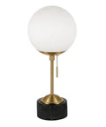 18 Inch Tall Table Lamp With Glass Shade In Brass Black Marble And White Milk Glass For Home Office Living Room Nightstand Soft Diffused Glow