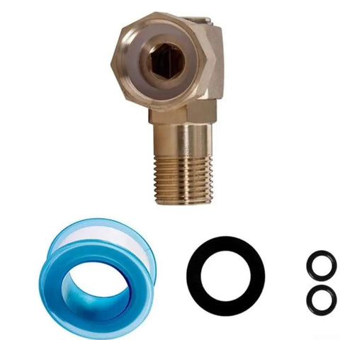 Heavy Duty Brass Swivel Hose Fitting Kit With Sealing Tape And Washers Fixes Kinks Fast For Garden Hose Assembly Repair Upgrade Using Rotary Joint Adapter 1/2 Inch Sizes brass elbow fitting with sealing tape, washers, and O-rings