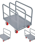 Beast Mode Heavy Duty All Steel Panel Truck Cart Holds 2000 Lbs With 3 Side Rails And 6 Inch Swivel Casters That Roll Smooth For Lumber Drywall Warehouse Hauling, featuring a gray steel frame.