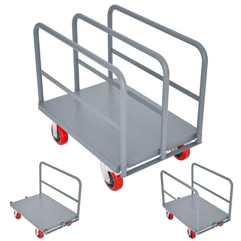Beast Mode Heavy Duty All Steel Panel Truck Cart Holds 2000 Lbs With 3 Side Rails And 6 Inch Swivel Casters That Roll Smooth For Lumber Drywall Warehouse Hauling, featuring a gray steel frame.