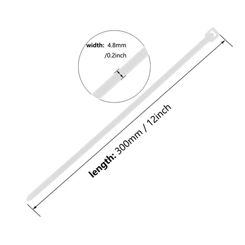 Diagram showing dimensions of Beefy 12 Inch Zip Ties 1000 Pack Black Nylon PA66 UV Resistant For Indoor Outdoor Use 60 Lbs Tensile Strength