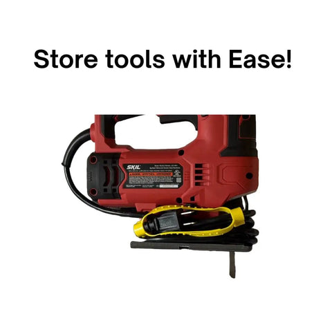 Red power tool with yellow clamp, image of Three Pack Universal Cord Clamp Extension Cord Safety Connector Cover And Outdoor Cord Holder