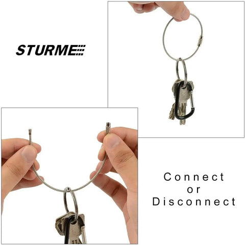 Close-up of hands using 2 Inch Aluminum D Ring Carabiner Clip Set With Spring Loaded Gate for keychain connection.