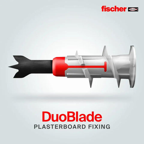 Illustration of self drilling drywall anchor, plasterboard fixing, with anti rotation lock and DuoBlade design.
