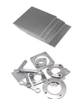 Rock Solid Pro Grade 304 Stainless Steel Sheets 05MM Thick 100X100MM Cut 5 Pack with assorted metal parts.