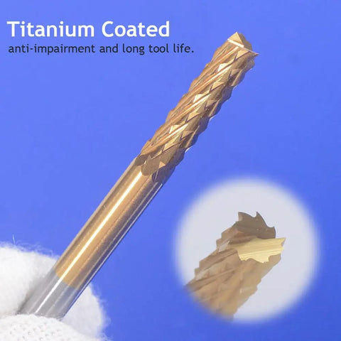 Pro Grade 1 Eighth Inch Shank 0.5mm Carbide End Mill Set titanium coated bit close-up for precision engraving