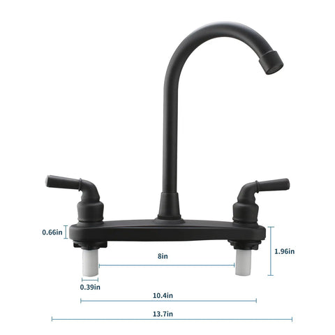 JAKARDA RV Non-Metallic Kitchen Black Faucet Two Handle-8" Main Body-High Arch-360 Swivel, black design, side view.