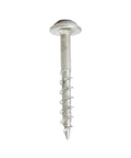 Close-up of 1000 Pack Size Eight Pocket Hole Deck Screws One And A Half Inch Square Drive Washer Head Wood Screws Deep Coarse Thread