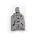 Front view of silver small spring iron hinge for DIY projects, showcasing two-way push and pull function for furniture and boxes.