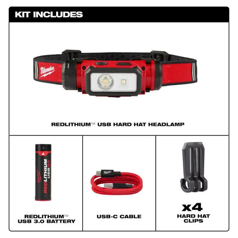 RedLithium USB Hard Hat Headlamp With LED Power 2163-21 Includes One Battery And One Charger USB Rechargeable Safety Lighting
