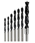 Pro 6 Pc Woodworking Drill Bit Set With Precision Three Point Hole Opener And Punching Tool For Electric Or Hand Drills, 6 hardened steel bits.