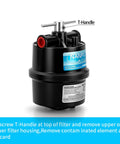 Half Inch NPT Sub Micronic Air Filter Kit with T-handle for Spray Guns and CNC Machines, black housing