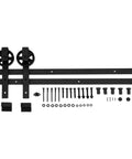 Heavy Duty Sliding Barn Door Hardware Kit With 6.6 Ft Rail In Black Finish Sturdy Large Wheel Design Easy To Install components