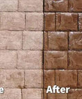 Pro Shop Grade Wet Look Concrete Sealer Five Gallon Solvent Based Styrene Acrylic Formula For Stamped Patios Brick Walkways And Decorative Floors Breathable Topcoat Delivers Smooth As Glass Shine before and after comparison of stamped patio surfaces.