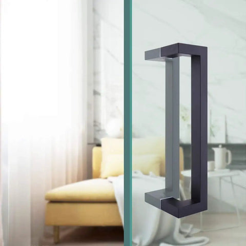 Heavy Duty Bar Sliding Barn Door Handles And Pulls Set Built To Last Black And Brushed Nickel Two Sided Stainless Steel Hardware For Interior And Exterior Doors Fits Wood Metal Glass 80 Centimeter 31.5 Inches on glass door