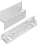 Heavy Duty Z And L Bracket For 600 Lbs Electromagnetic Door Lock, aluminum for wood or metal doors, shown on white background