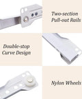 Top Shelf Ten Inch Drawer Slides Set Of Two Bottom Mount Rails With Slick Rolling Nylon Wheels No Fuss Installation Heavy Duty White Coated Steel Cabinet Hardware For Dresser Furniture And Home Fixes with two-section pull-out rails and nylon wheels.