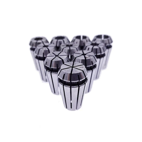 Precision ER16 Spring Collet Chuck Set With Secure 1/4 1/8 Inch And 6mm 6.35mm Collets displayed in angled arrangement.