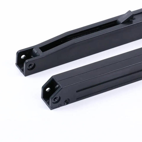 Top Shelf Sliding Barn Door Soft Close Mechanism With Premium Spring Buffer Damper set of 2 black rail components for heavy doors.