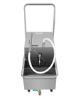 Heavy Duty Commercial Fryer Filter Machine, 550W Oil Purifier Cart With Stainless Steel Tank showing front view with hoses.