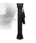 Heavy Hitter Floor Standing Coffee Knock Box With Self Draining Rubber Base Holds 6.8 Liters, black unit with towel.