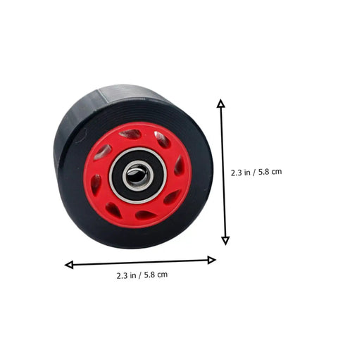 Close-up of black and red Double Row Roller Skating Wheels 95A PU Wear Resistant Inline and Quad Skates Replacement Parts Kit With Wrench 8 Piece Set