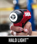 12V Brushless Cordless Impact Wrench 3 8 Inch Drive Compact High Torque Power Tool With Three Speed Gears And Killer Led Halo Lamp For Cranking Down Rusty Nuts Tool Only held in hand with visible LED halo light.