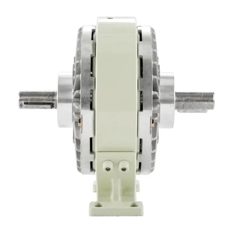 Front view of Magnetic Powder Clutch Brake with Base for 0.6 to 10 kg load on single or dual shafts tension controller.