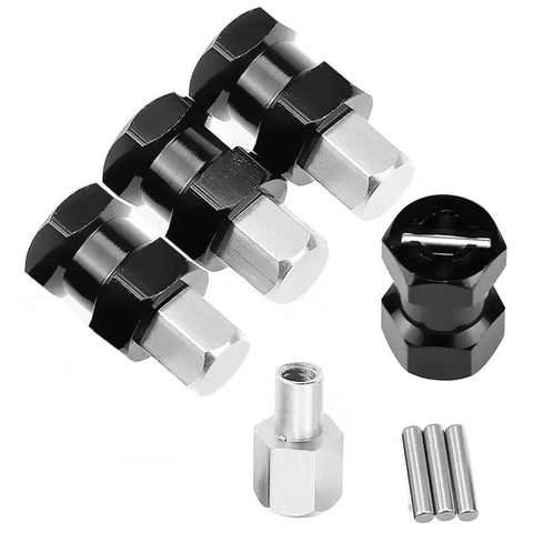 4 Pack 12mm Aluminum Wheel Hex Hubs With 15mm Offset Extension, Beefy Hex Drive Adapter Coupler For 1/10 RC Crawlers, Black