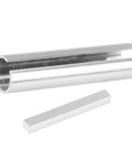 Side view of two-piece steel shaft sleeve set with longitudinal slot and separate 3/16 in keystock