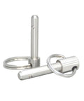 Rugged 10mm Stainless Steel Quick Release Pin With Push Pull Mechanism For Tool Free Locking, High Load Capacity And Corrosion Resistant Design, shown with key rings.