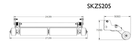 Technical drawing of Pro Grade Lawn Stripe Kit For V-Ride II Stand-On Mower, fits 48, 52, and 61 inch decks, model SKZS205.