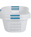 XL Hip Hugger Laundry Basket 2.1 Bushel White With Royal Blue Handles for Easy One Hand Carry Laundry Storage in Bathroom Bedroom