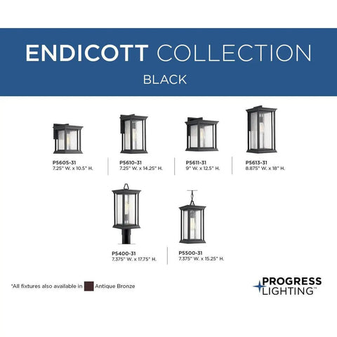 Endicott Collection 1 Light Outdoor Wall Lantern With Clear Seeded Glass, Craftsman Style, Textured Black and Antique Bronze