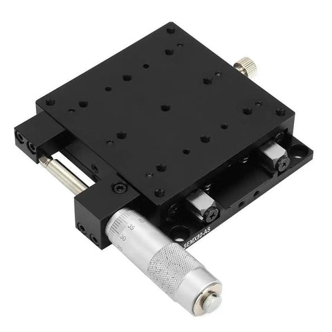 Kickass X Axis Linear Stage 80x80 mm with Micrometer Manual Translation, black anodized aluminum, single X slide bearing table
