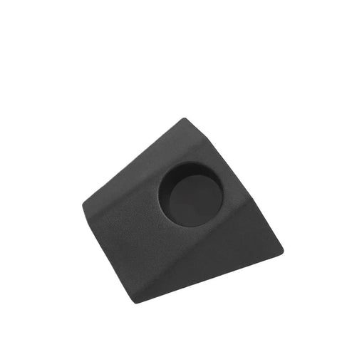 Superior Charging Adapter Storage Box For Tesla Cybertruck Cable Hanger Dock black triangular organizer with round opening.