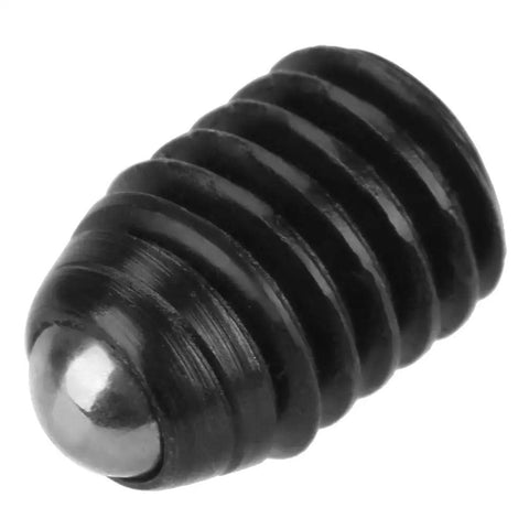 10 Piece Carbon Steel Ball Plunger Set With M6 Hex Socket Spring Plunger Pins showing a black plunger pin with steel ball end.