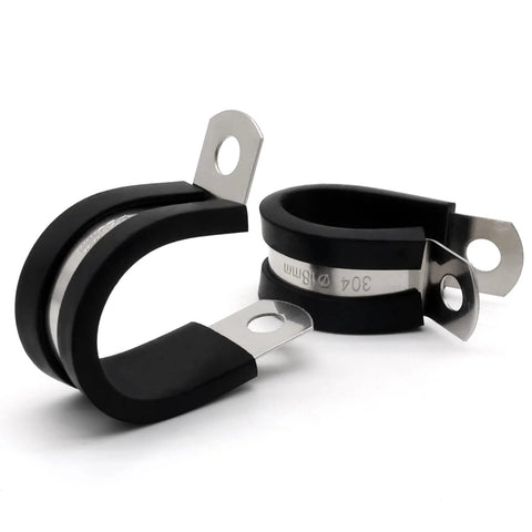 ZIPCCI 1/2 in stainless steel cable clamp with rubber lining and mounting tab (14mm), front view